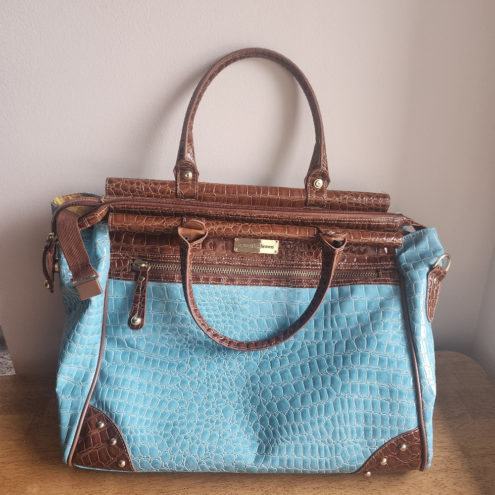Samantha Brown Blue and Brown Crocodile  Weekender Bag
